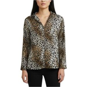 Natori Elegant Long Sleeved Leopard Print Blouse S